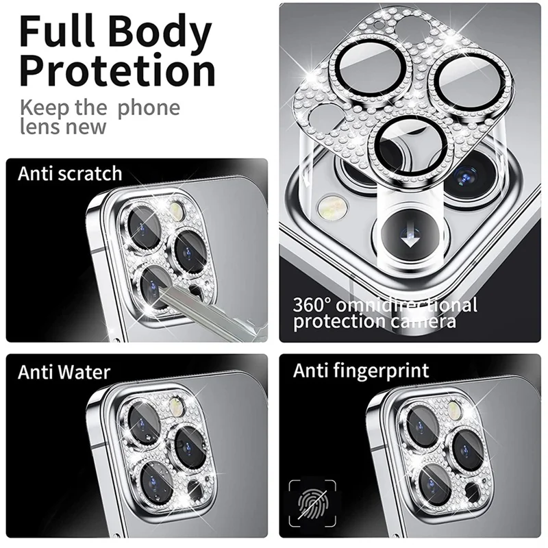 ENKAY HAT PRINCE For iPhone 12 Pro Camera Lens Film Aluminum Alloy+Tempered Glass Rhinestone Decor Lens Protector - Silver