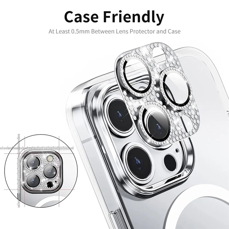 ENKAY HAT PRINCE For iPhone 12 Pro Camera Lens Film Aluminum Alloy+Tempered Glass Rhinestone Decor Lens Protector - Silver