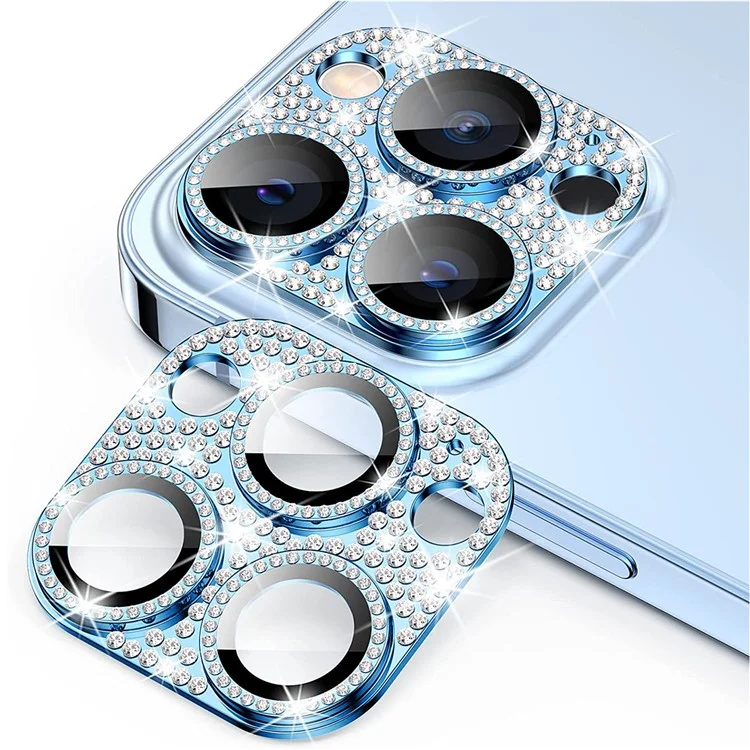 ENKAY HAT PRINCE For iPhone 12 Pro Camera Lens Film Aluminum Alloy+Tempered Glass Rhinestone Decor Lens Protector - Blue