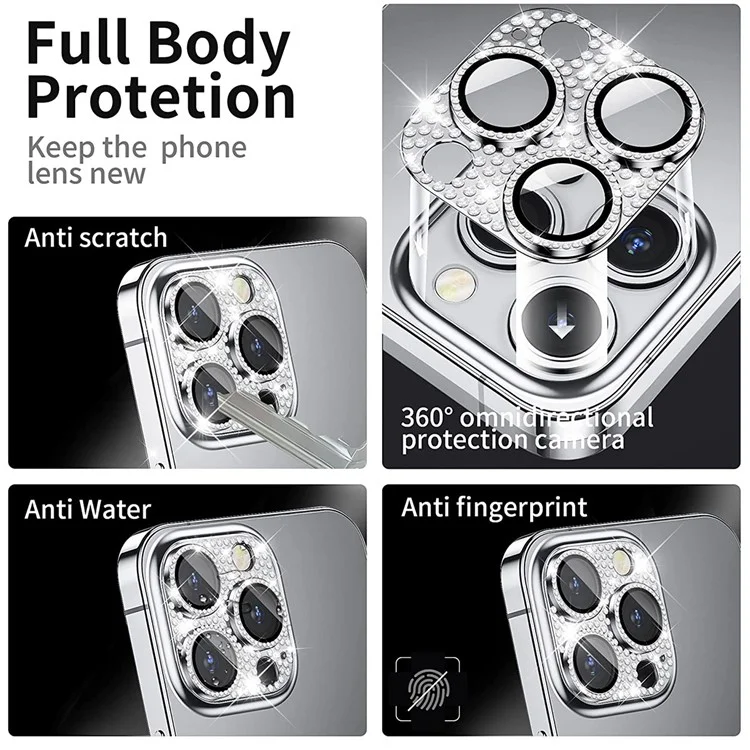ENKAY HAT PRINCE Pour iPhone 14 Pro / 14 Pro Max Rhinestone Aluminum Alloy+Tempered Glass Phone Rear Lens Film - Multi-color