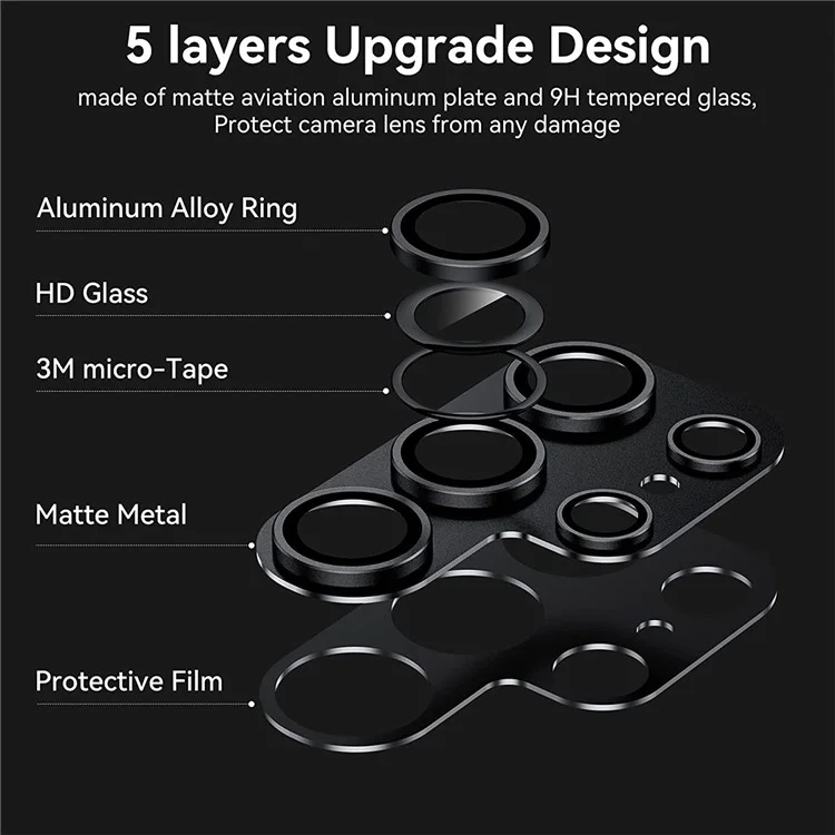 ENKAY SOMBRERO PRÍNCIPE Para Samsung Galaxy S23 Ultra Vidrio Templado+Aleación de Aluminio Revestimiento AR Película HD Transparente Para Lente Trasera - Negro