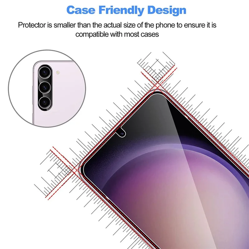 For Samsung Galaxy S23 Anti-fingerprint 2.5D Arc Edge Tempered Glass Screen Protector + Black Edge Camera Lens Film