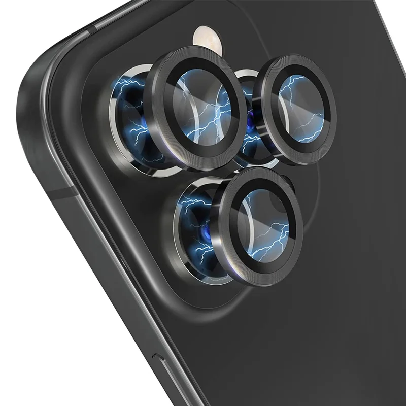 NORTHJO 1 Set For iPhone 14 Pro Max / 14 Pro Camera Lens Protector Tempered Glass+CD Vein Metal Ring Rear Lens Film - Black