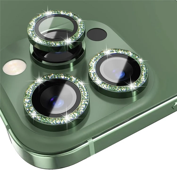 NORTHJO 1 Set For iPhone 13 Pro / 13 Pro Max Camera Lens Protector Glitter Metal Individual Ring Tempered Glass Lens Film - Green
