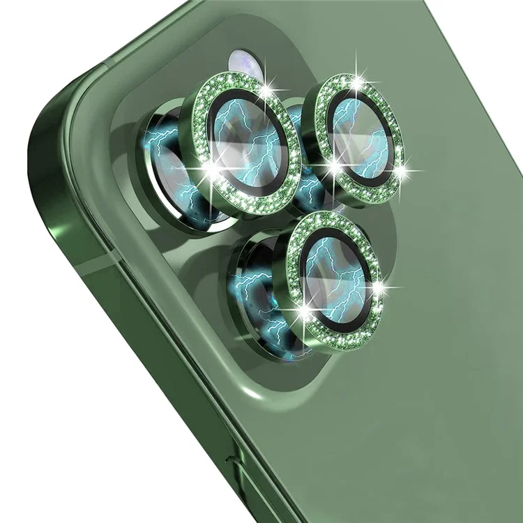 NORTHJO 1 Set For iPhone 13 Pro / 13 Pro Max Camera Lens Protector Glitter Metal Individual Ring Tempered Glass Lens Film - Green