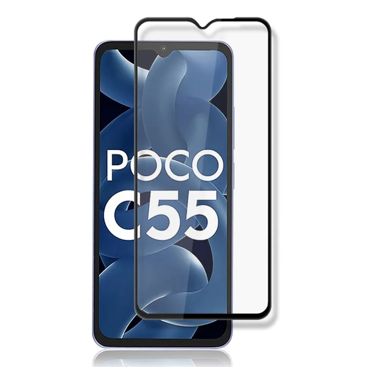 Amorus Für Xiaomi Poco C55 4G Temperierter Glas Seidendruck Phone Screen Protector Vollbedeckung Voller Kleberfilm - Schwarz