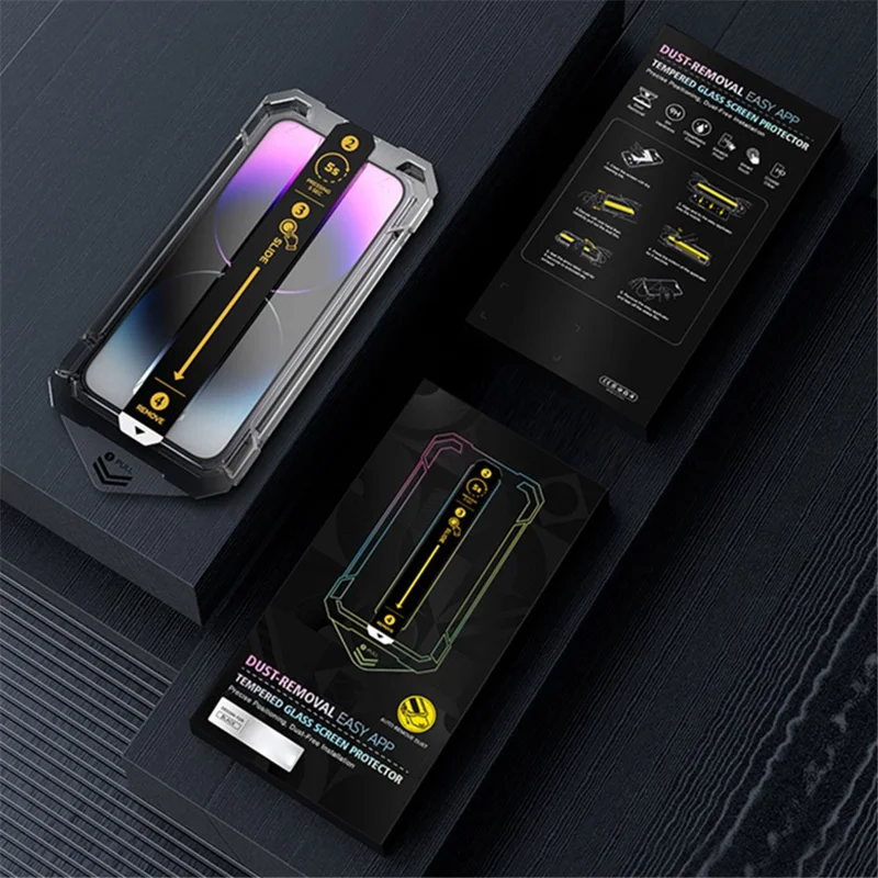 Para iPhone 13 / 13 Pro / 14 Protector de pantalla de cristal templado con impresión de seda transparente y herramienta de instalación fácil