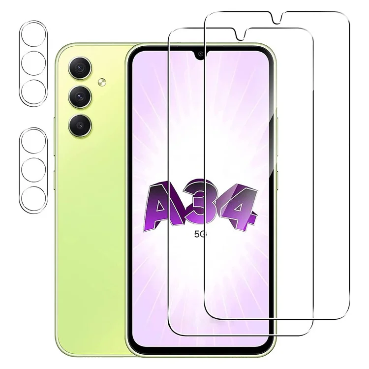 2 шт. Для Samsung Galaxy A34 5G Защитная пленка для экрана из закаленного стекла с защитой объектива камеры