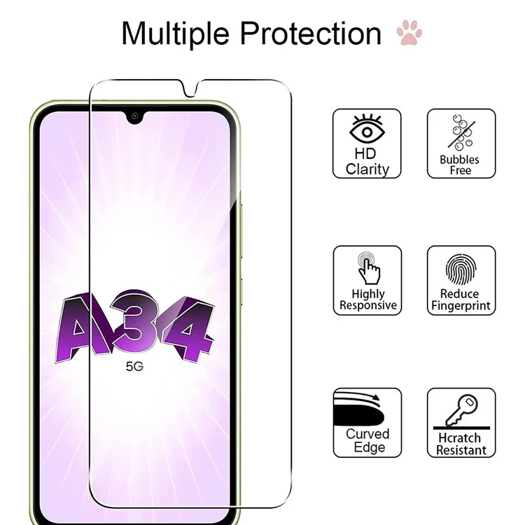 2 шт. Для Samsung Galaxy A34 5G Защитная пленка для экрана из закаленного стекла с защитой объектива камеры