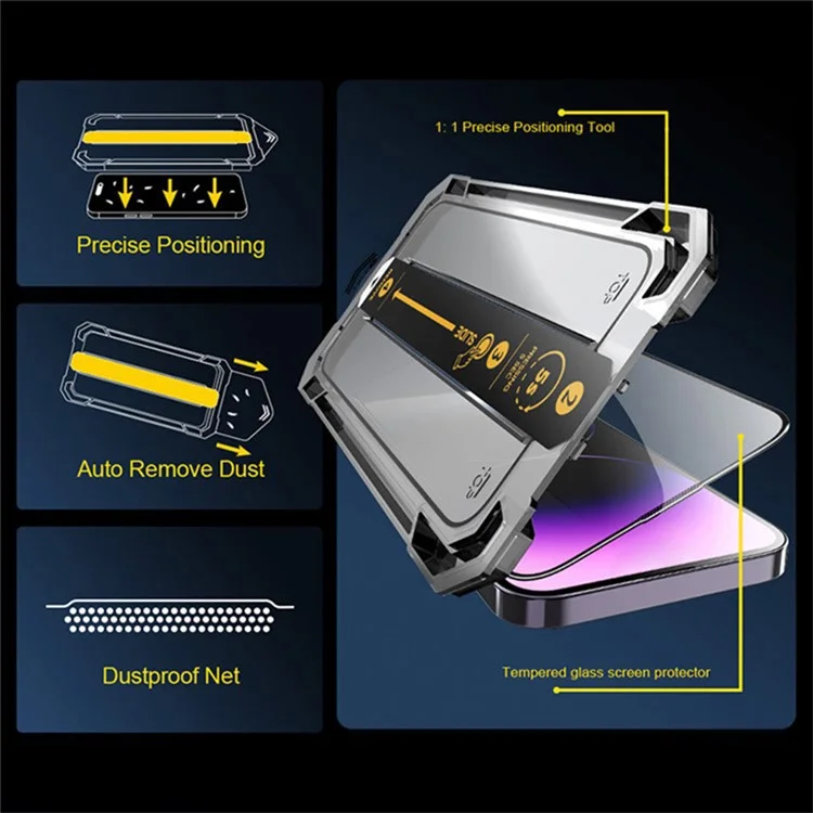 For iPhone 13 Pro Max 6.7 inch / 14 Plus Dust-free Installation Silk Printing Full Screen Protector Anti-Spy Tempered Glass Film