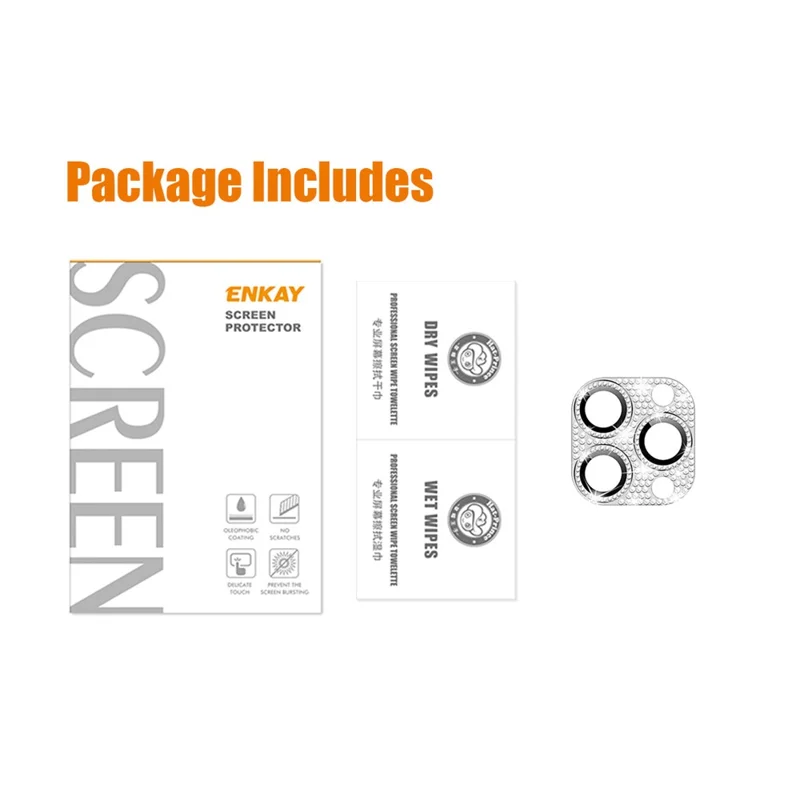 ENKAY HAT PRINCE For iPhone 12 Pro Max Rhinestone Decor Camera Lens Protector Aluminum Alloy+Tempered Glass Phone Back Lens Film - Silver