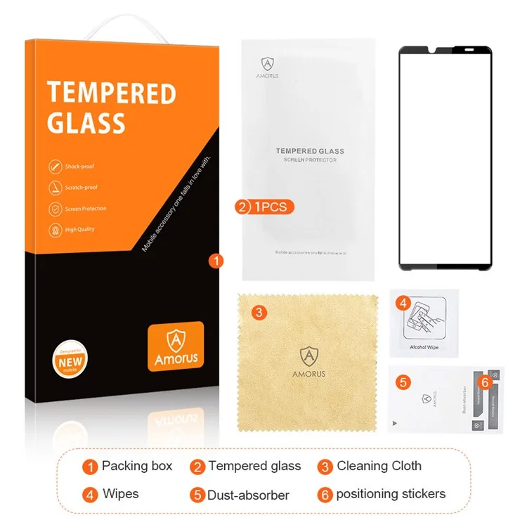 AMORUS For Sony Xperia 10 V Tempered Glass Screen Protector Silk Printing Full Glue Phone Full Screen Film - Black