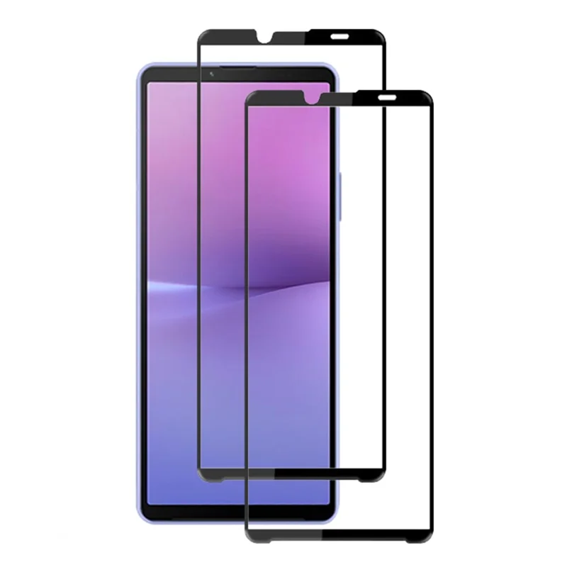 AMORUS 2Pcs For Sony Xperia 10 V Phone Full Screen Protector Silk Printing Tempered Glass Full Glue Film - Black