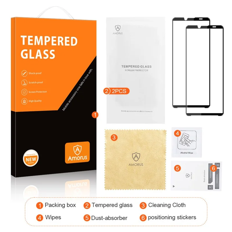 AMORUS 2Pcs For Sony Xperia 10 V Phone Full Screen Protector Silk Printing Tempered Glass Full Glue Film - Black