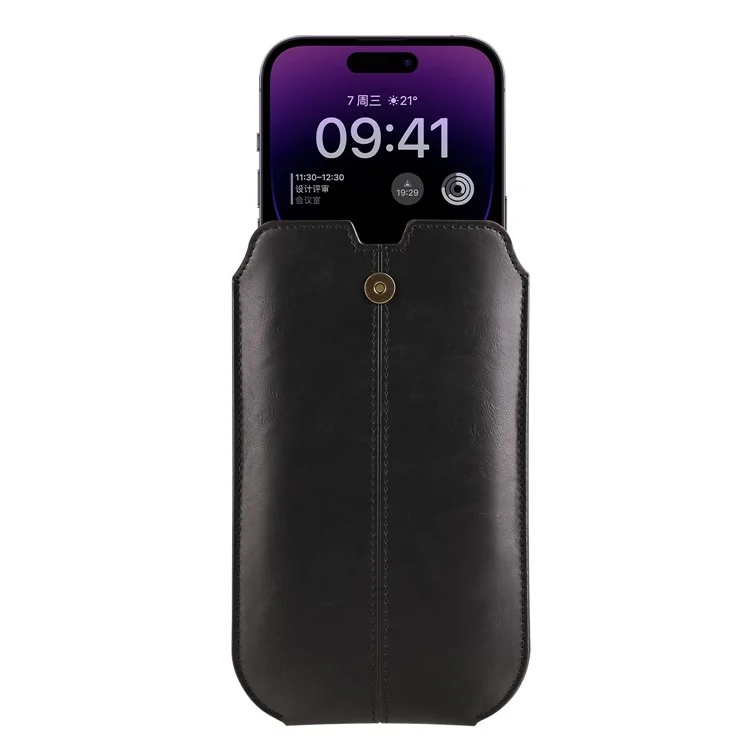 Crazy Horse Texture PU Leather Phone Belt Pouch for Cell Phones Universal Waist Phone Holster Bag with Card Layer - 6.1" / Black