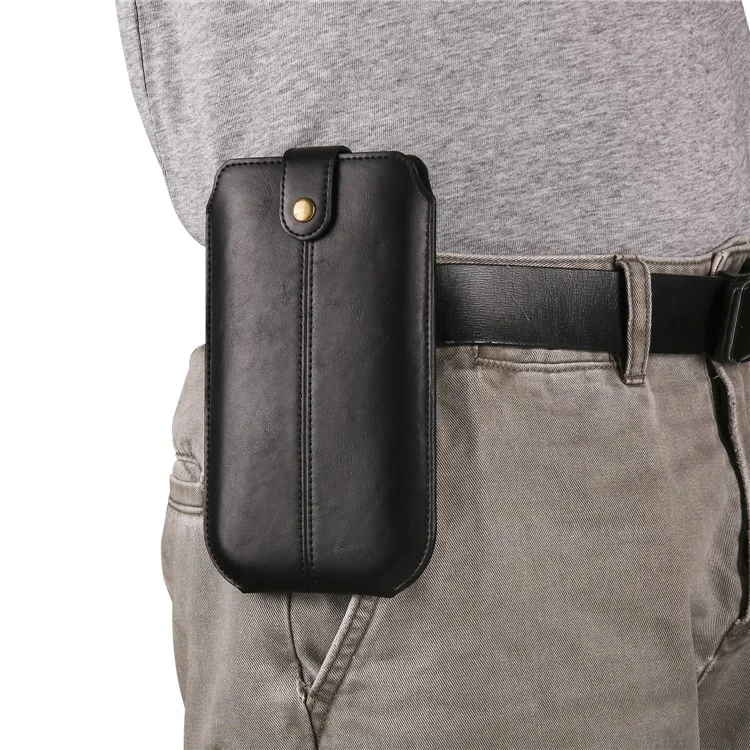 Crazy Horse Texture PU Leather Phone Belt Pouch for Cell Phones Universal Waist Phone Holster Bag with Card Layer - 6.1" / Black