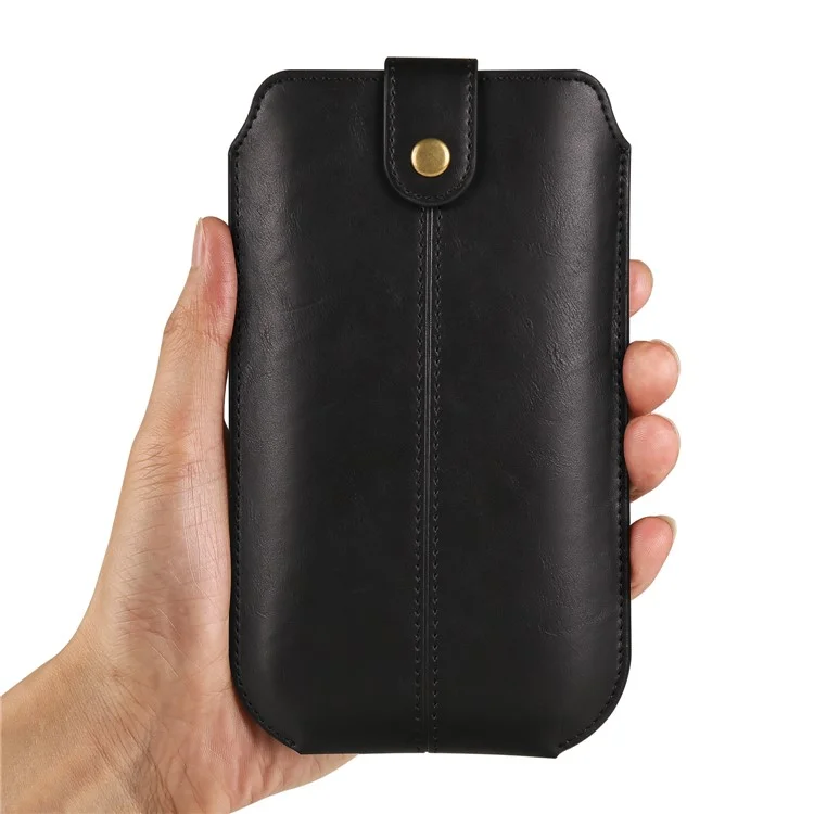 Crazy Horse Texture PU Leather Phone Belt Pouch for Cell Phones Universal Waist Phone Holster Bag with Card Layer - 6.1" / Black