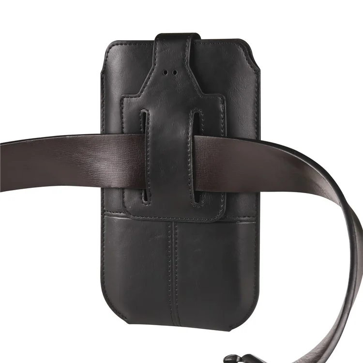 Crazy Horse Texture PU Leather Phone Belt Pouch for Cell Phones Universal Waist Phone Holster Bag with Card Layer - 6.1" / Black