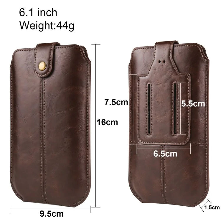 Crazy Horse Texture PU Leather Phone Belt Pouch for Cell Phones Universal Waist Phone Holster Bag with Card Layer - 6.1" / Black