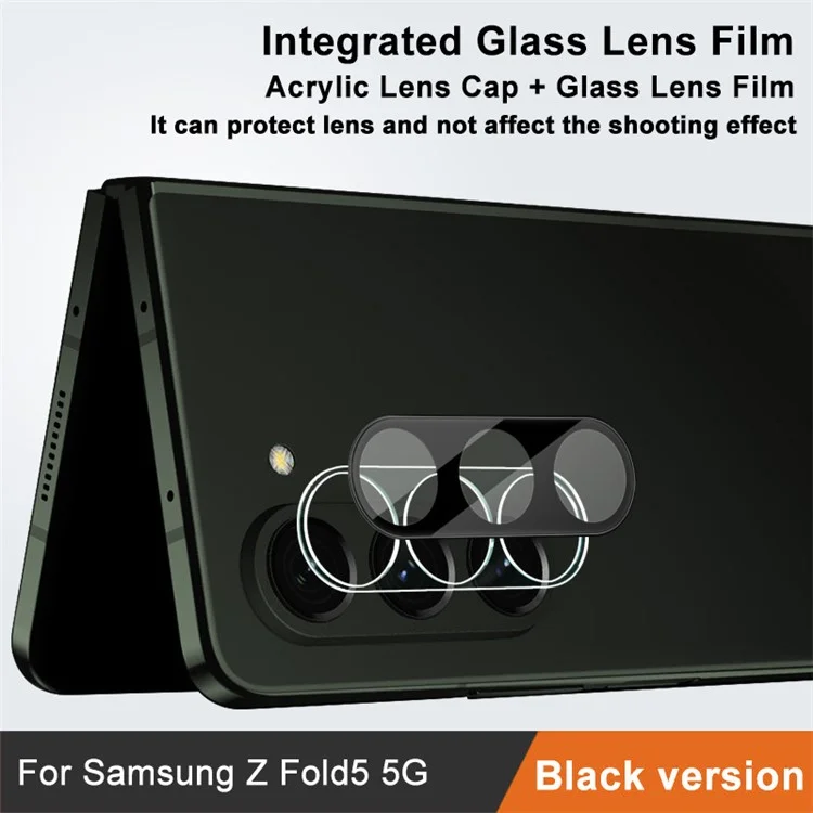 IMAK Camera Lens Protector for Samsung Galaxy Z Fold5 5G Tempered Glass Lens Film+Acrylic Lens Cap (Black Version)