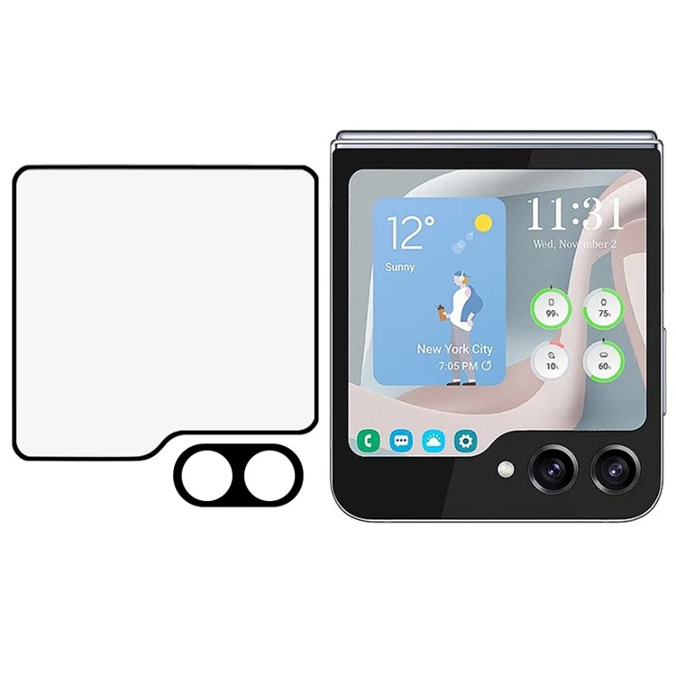Pour Samsung Galaxy Z Flip5 5G 1 Set 3D Camera Lens Protector + Rear Small Screen Film Tempered Glass Silk Printing Film