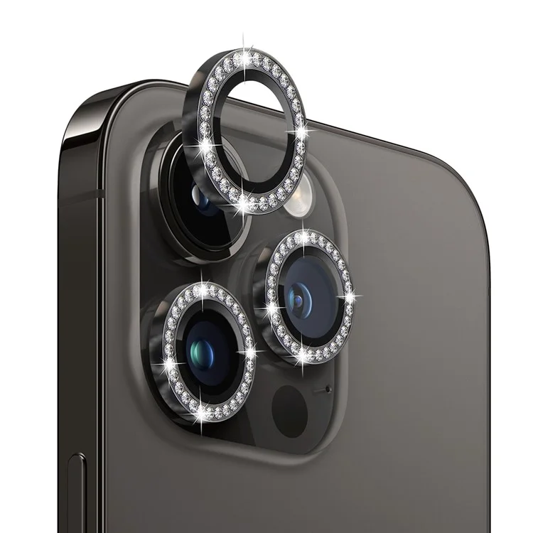 NORTHJO 1 Set Pour iPhone 12 Pro Max Verre Trempé + Bague en Métal Individuelle Strass Rhinestone Film de Protection de l'Objectif de l'Appareil Photo - Noir