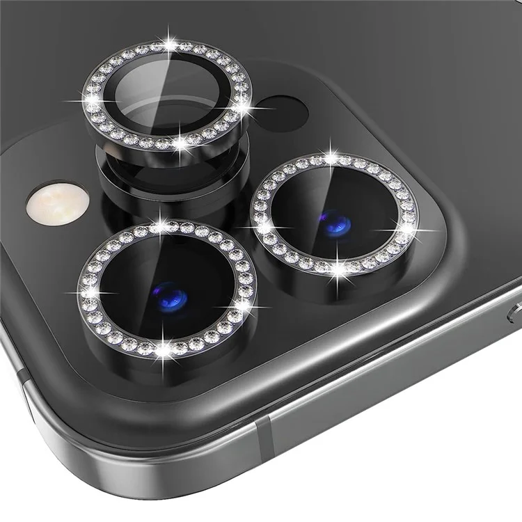 NORTHJO 1 Set Pour iPhone 12 Pro Max Verre Trempé + Bague en Métal Individuelle Strass Rhinestone Film de Protection de l'Objectif de l'Appareil Photo - Noir