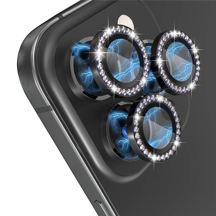 NORTHJO 1 Set Pour iPhone 12 Pro Max Verre Trempé + Bague en Métal Individuelle Strass Rhinestone Film de Protection de l'Objectif de l'Appareil Photo - Noir