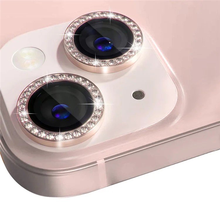 NORTHJO 1 Set para iPhone 13 / 13 mini Vidro Temperado + Anel de Metal Individual Anel de Cristal Rhinestone Filme de Lentes HD Transparente Protetor de Lente da Câmera - Ouro Rosa