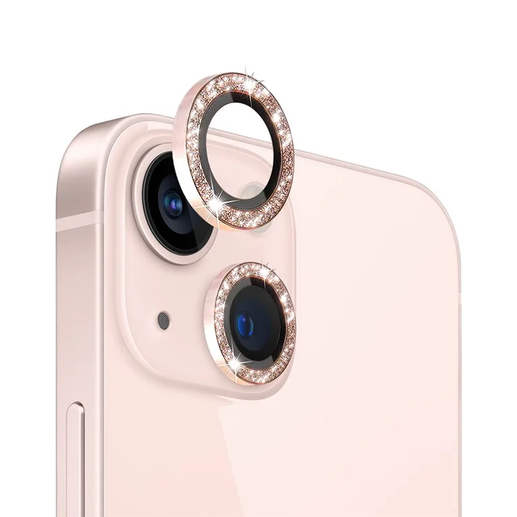 NORTHJO For iPhone 13 6.1 inch / 13 mini 5.4 inch 1 Set Camera Lens Protector Glitter Metal Ring Tempered Glass Lens Film - Pink