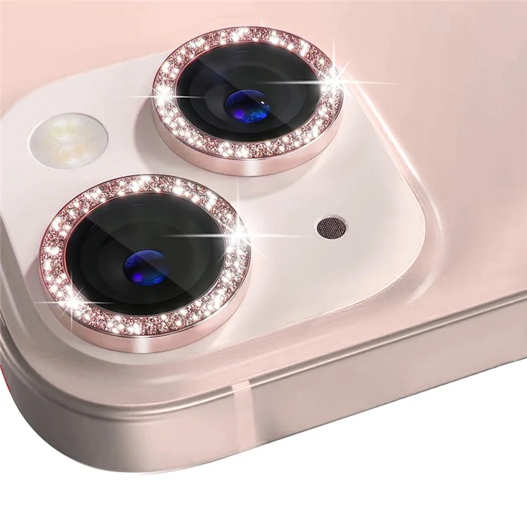 NORTHJO For iPhone 13 6.1 inch / 13 mini 5.4 inch 1 Set Camera Lens Protector Glitter Metal Ring Tempered Glass Lens Film - Pink