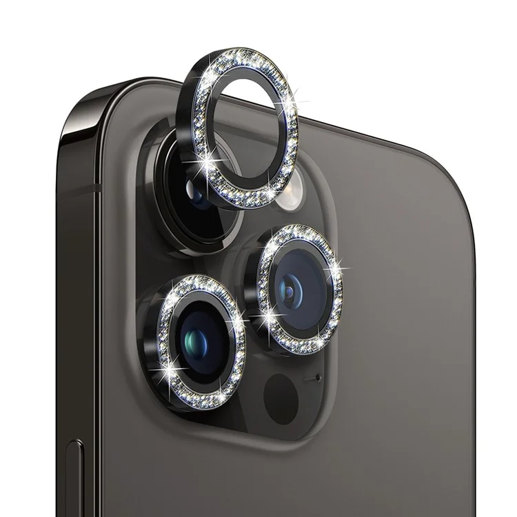 NORTHJO Para iPhone 12 Pro / 11 Pro / 11 Pro Max 1 Juego de Protector de Lente de Cámara Brillante de Metal Anillo Vidrio Templado Película de Lente - Negro