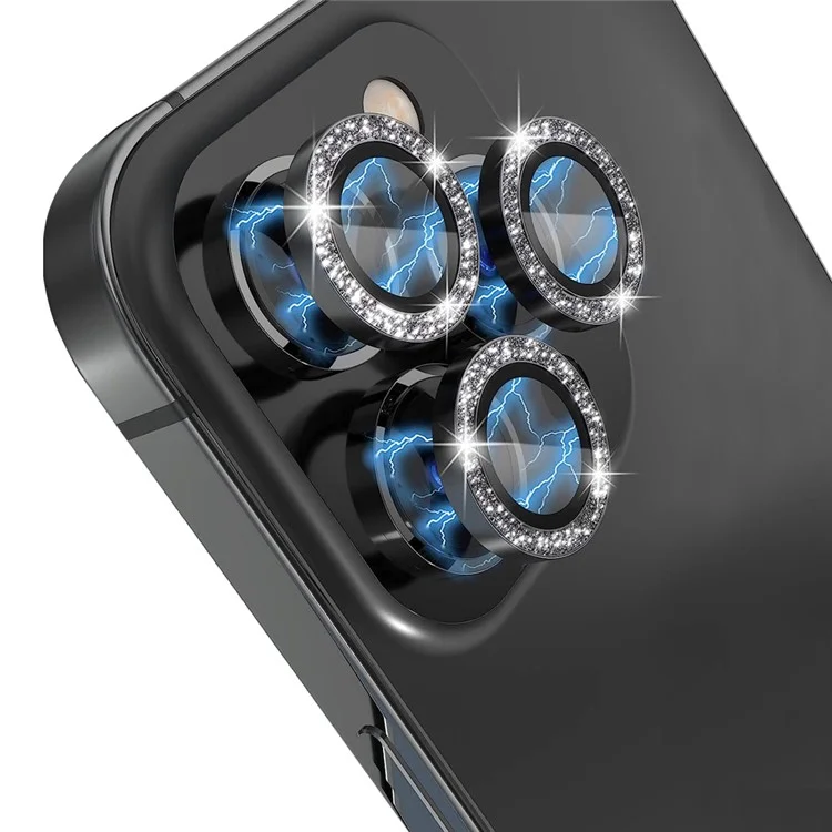 NORTHJO Para iPhone 12 Pro / 11 Pro / 11 Pro Max 1 Juego de Protector de Lente de Cámara Brillante de Metal Anillo Vidrio Templado Película de Lente - Negro