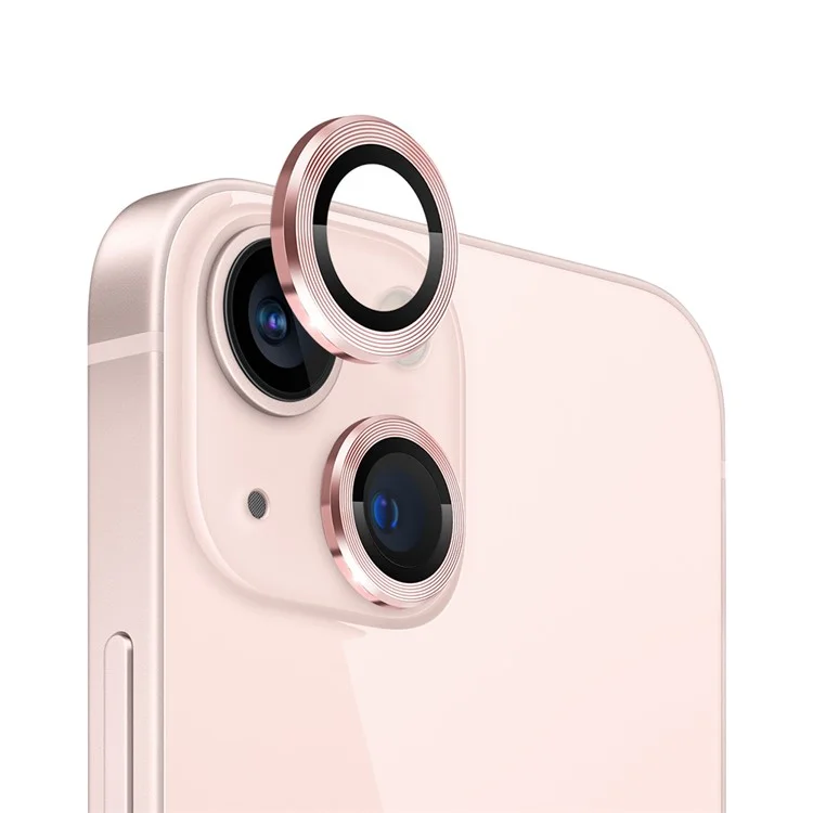 NORTHJO For iPhone 13 mini 5.4 inch / 13 6.1 inch 1 Set Camera Lens Protector CD Vein Metal Ring Tempered Glass Lens Film - Pink