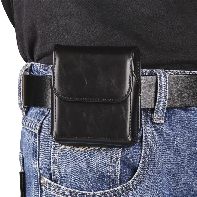 Per Samsung Galaxy Z Flip3 5G / Z Flip4 5G / Z Flip5 5G Crazy Horse PU Leather Phone Belt Bag Wasit Phone Holster Pouch - Nero