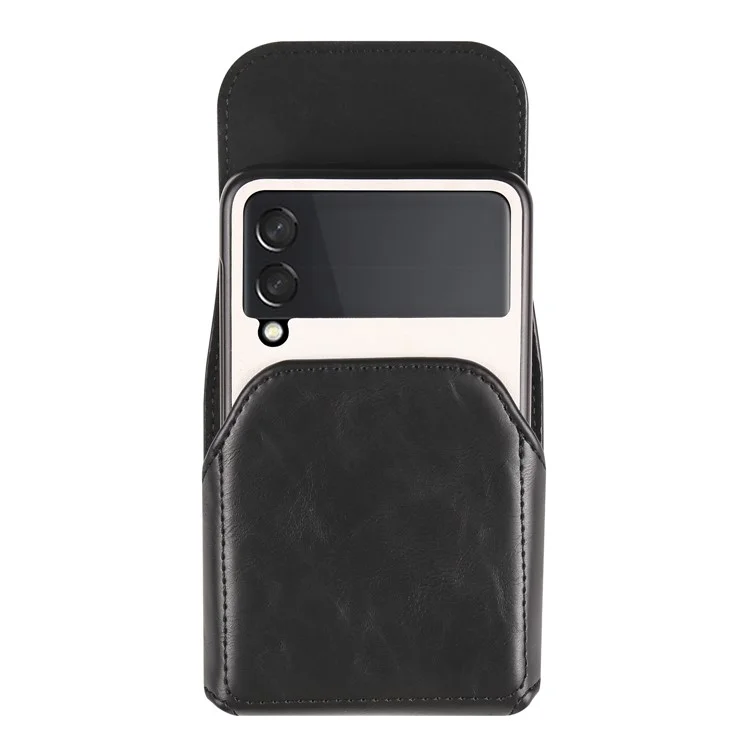 Per Samsung Galaxy Z Flip3 5G / Z Flip4 5G / Z Flip5 5G Crazy Horse PU Leather Phone Belt Bag Wasit Phone Holster Pouch - Nero