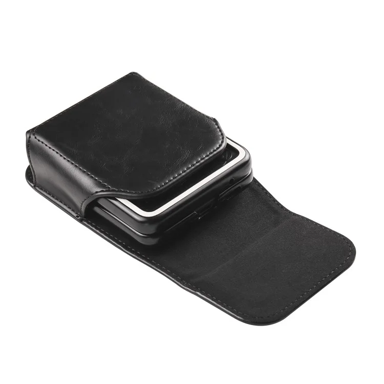 Per Samsung Galaxy Z Flip3 5G / Z Flip4 5G / Z Flip5 5G Crazy Horse PU Leather Phone Belt Bag Wasit Phone Holster Pouch - Nero