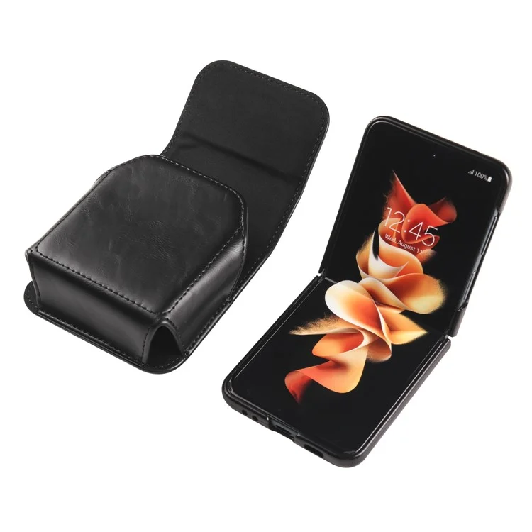 Per Samsung Galaxy Z Flip3 5G / Z Flip4 5G / Z Flip5 5G Crazy Horse PU Leather Phone Belt Bag Wasit Phone Holster Pouch - Nero
