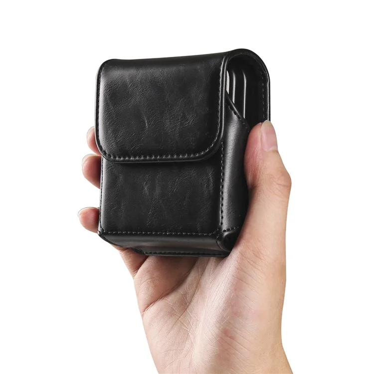 Per Samsung Galaxy Z Flip3 5G / Z Flip4 5G / Z Flip5 5G Crazy Horse PU Leather Phone Belt Bag Wasit Phone Holster Pouch - Nero