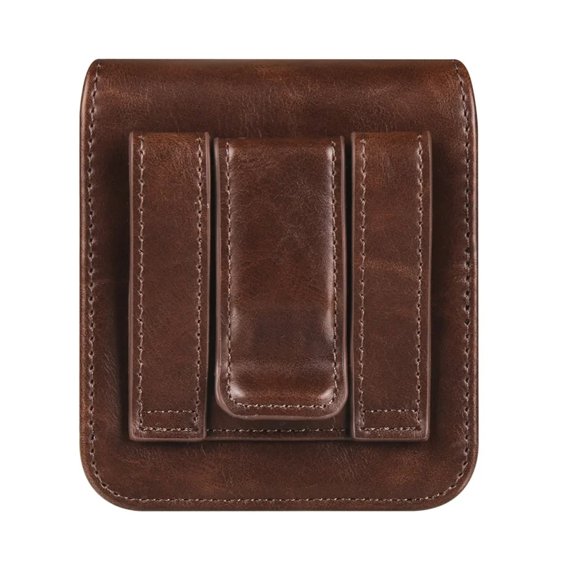 Pour Samsung Galaxy Z Flip3 5G / Z Flip4 5G / Z Flip5 5G Crazy Horse PU Leather Phone Belt Bag Wasit Phone Holster Pouch - Café