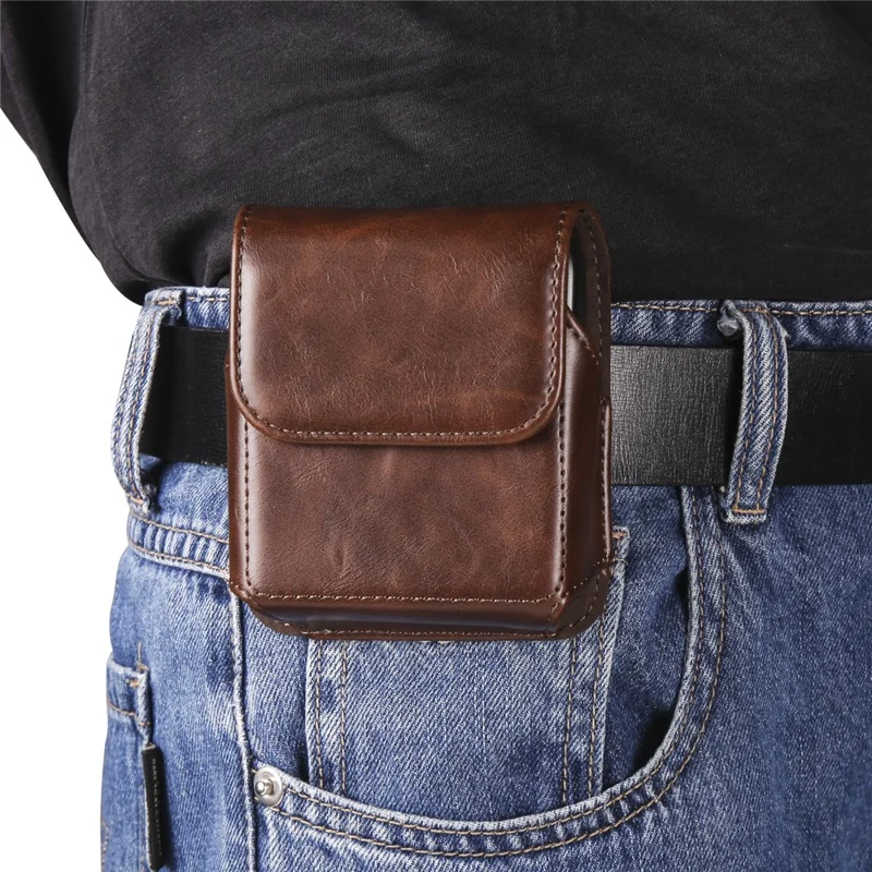 Pour Samsung Galaxy Z Flip3 5G / Z Flip4 5G / Z Flip5 5G Crazy Horse PU Leather Phone Belt Bag Wasit Phone Holster Pouch - Café