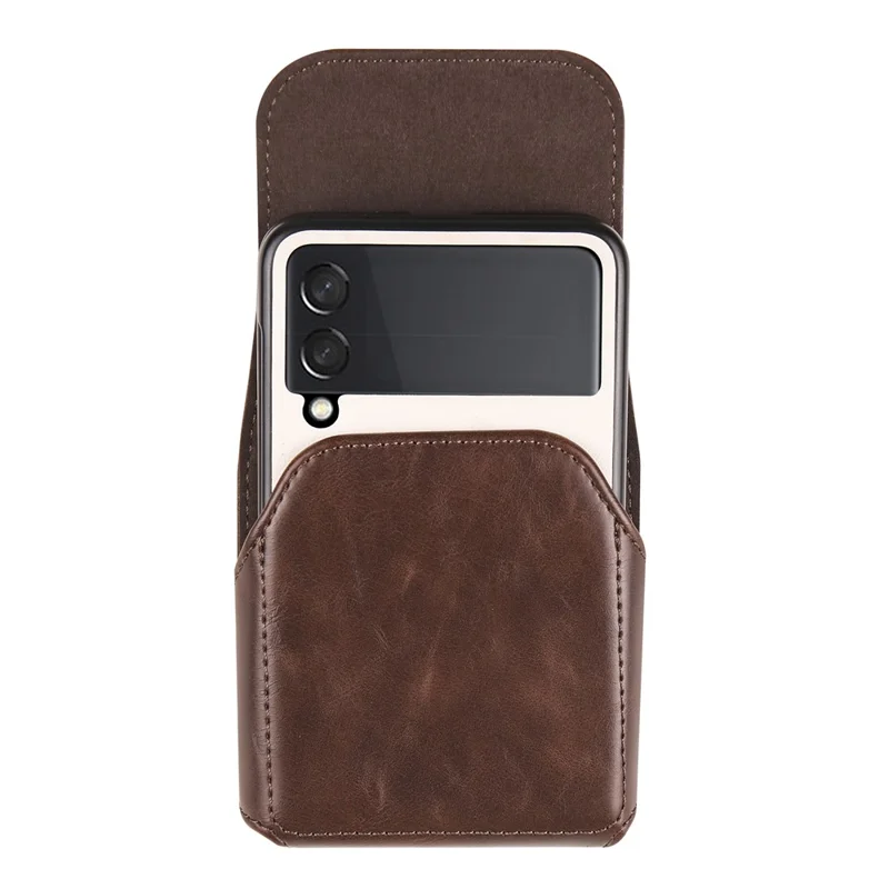 Pour Samsung Galaxy Z Flip3 5G / Z Flip4 5G / Z Flip5 5G Crazy Horse PU Leather Phone Belt Bag Wasit Phone Holster Pouch - Café