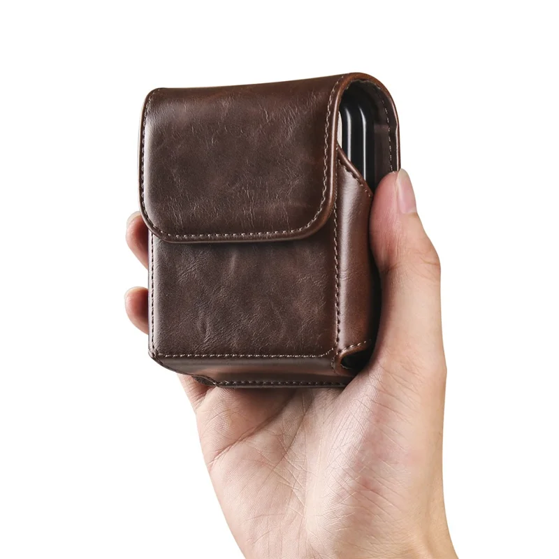 Pour Samsung Galaxy Z Flip3 5G / Z Flip4 5G / Z Flip5 5G Crazy Horse PU Leather Phone Belt Bag Wasit Phone Holster Pouch - Café