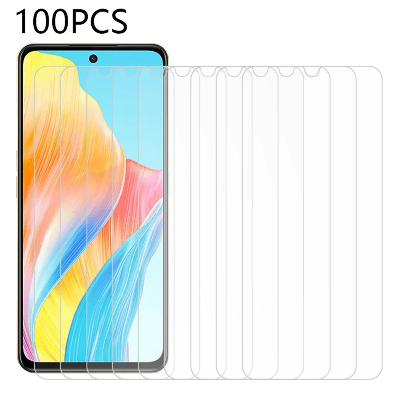 100Pcs Phone Screen Protector For Oppo A98 5G , Clear Screen Cover Ultra-Thin Tempered Glass Film (No Package, with Wipes Set, Dust-absorber, Guide Sticker)