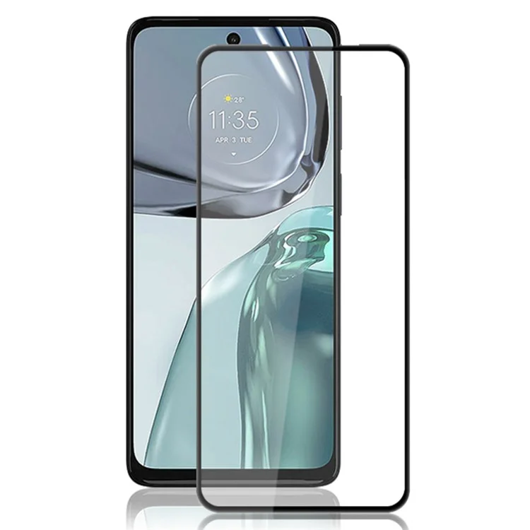 Protecteur d'écran en verre trempé AMORUS pour Motorola Moto G62 5G avec impression de soie, colle intégrale - Noir
