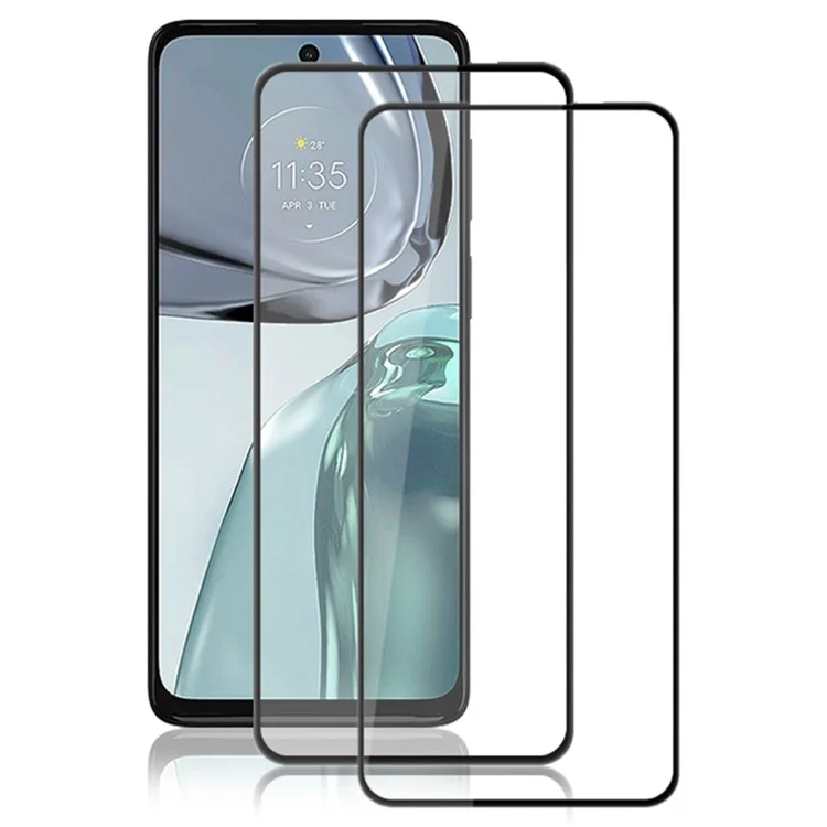 AMORUS 2Pcs Protecteur d'écran plein écran pour Motorola Moto G62 5G, film en verre trempé à impression de soie transparent - Noir
