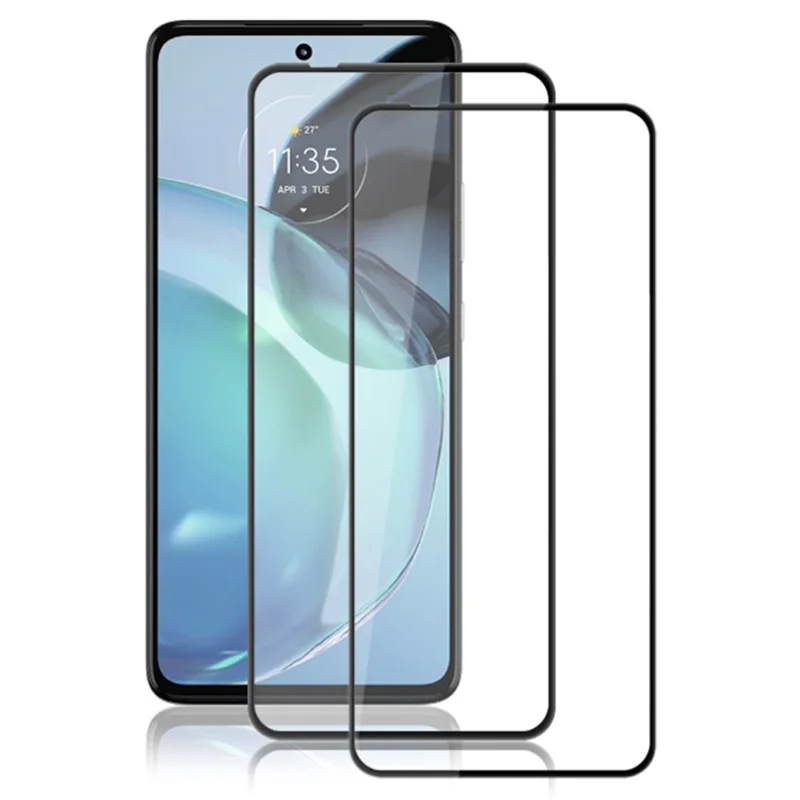 AMORUS 2Pcs For Motorola Moto G72 4G Full Screen Protector Tempered Glass Silk Printing Clear Film - Black