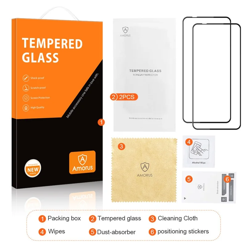 AMORUS 2Pcs For Motorola Moto G72 4G Full Screen Protector Tempered Glass Silk Printing Clear Film - Black