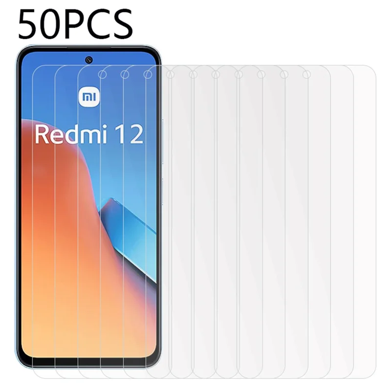 50PCS For Xiaomi Redmi 12 4G Tempered Glass Screen Protector Anti-Explosion HD Clear Phone Screen Film