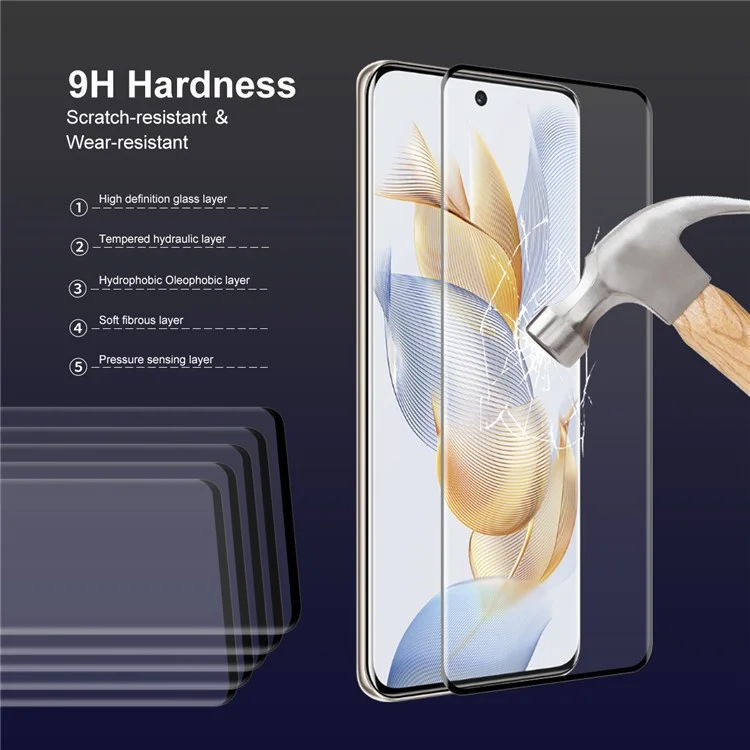 ENKAY HAT PRINCE 5PCS For Honor 90 0.26mm Full Screen Protector 9H 3D Curved Tempered Glass Full Glue Support Fingerprint Unlock